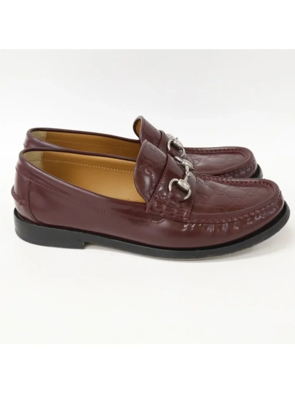 Gucci GG Pattern Leather Horsebit Loafers 7.5